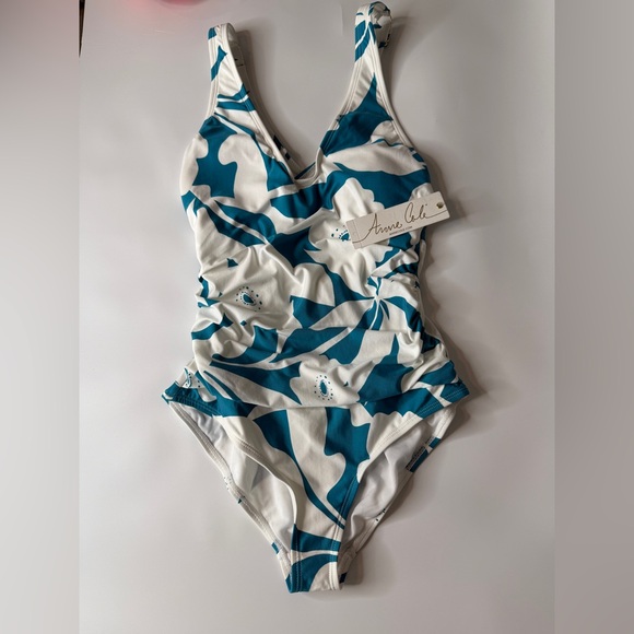 Anne Cole Blue and White Floral One Piece Swimsuit - Picture 2 of 7